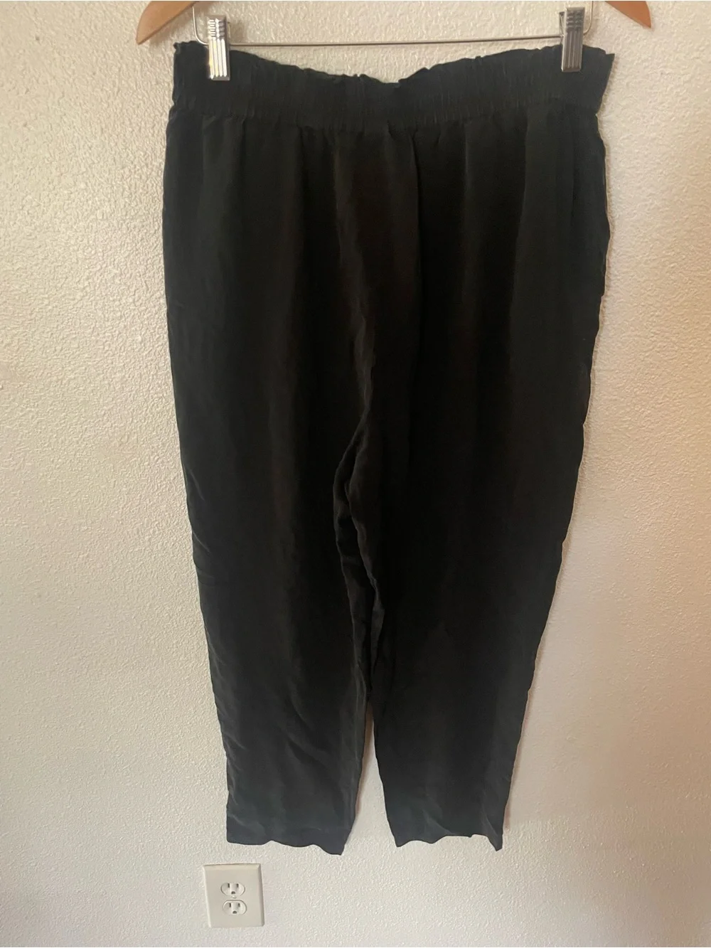 Diane Gilman Black Pull-On Silk Pants With Pockets Size Large